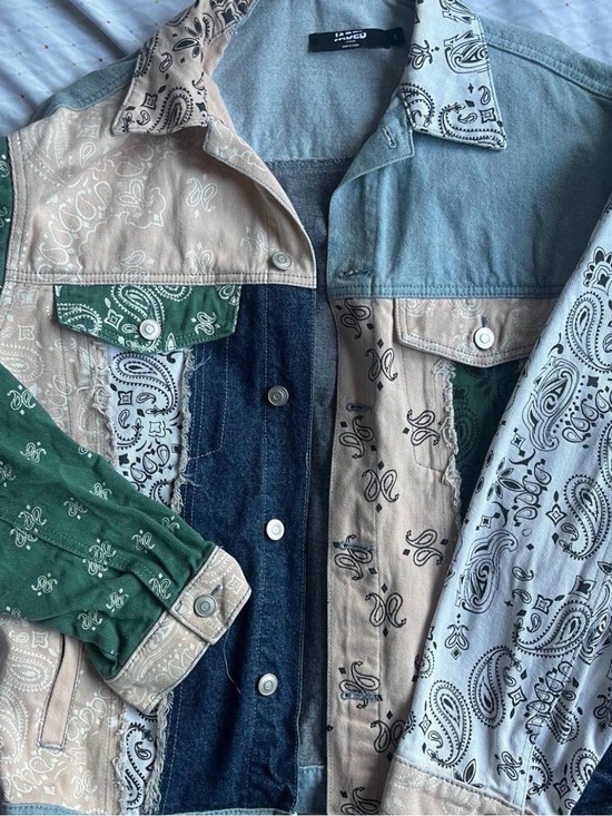 jaded Jackets & Blazers - Patchwork Bandana Jean Jacket - Multicolor